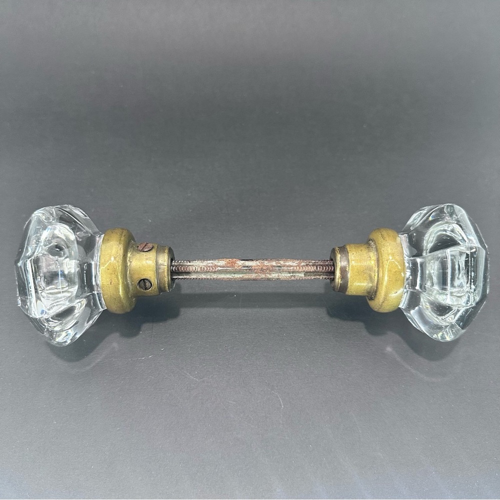 Vintage Glass Door Handles Brass Shaft 8 Point Glass